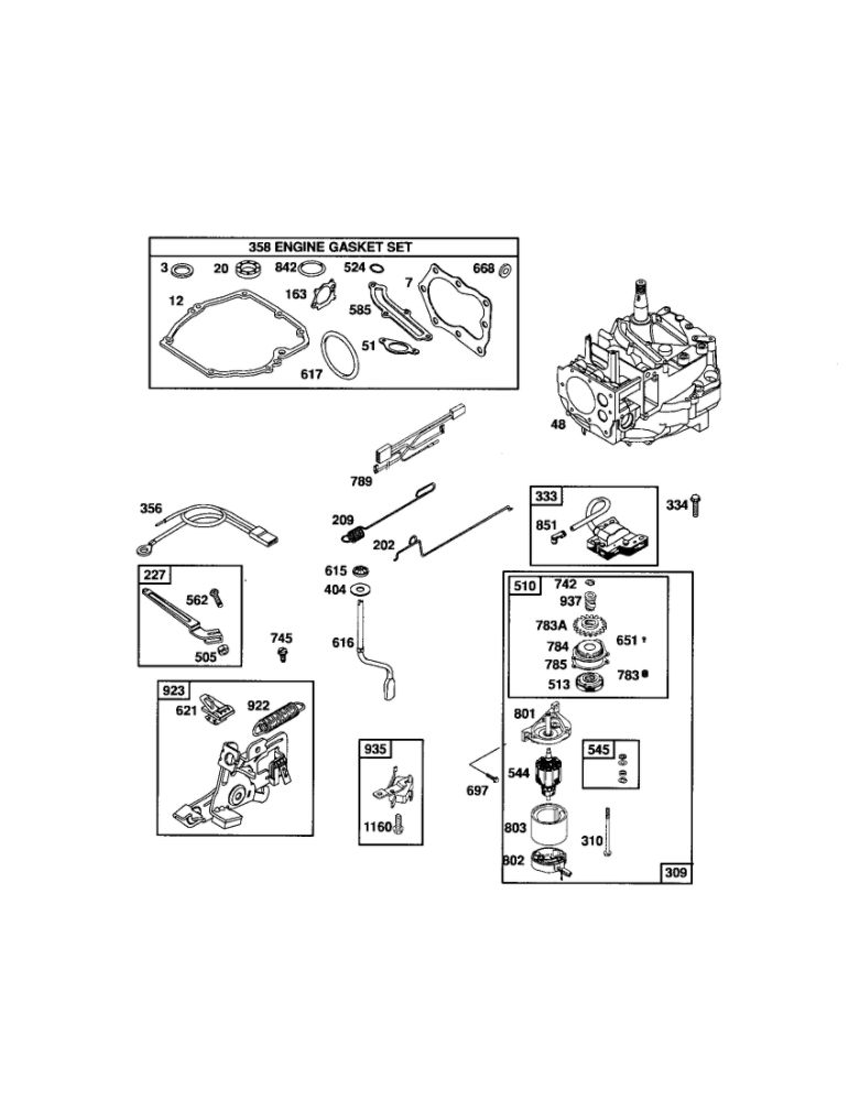 Short Block/Motor Starter Diagram and Parts List for 124T05-0774-EA  Briggs and Stratton Engine